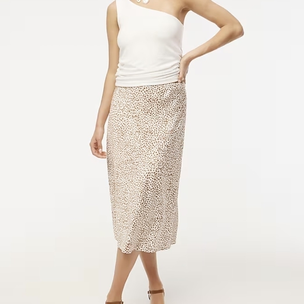 NEW J. Crew Satiny Midi Slip Skirt Size 2X Animal Print Midi Stretch Waist Chic